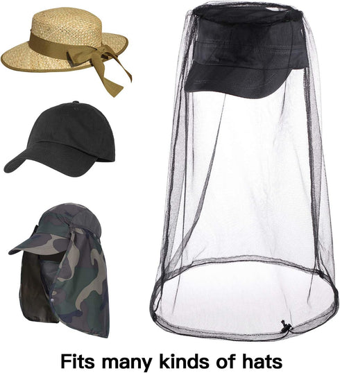 HESTYA 4 Pack Mosquito Head Net - Face Mesh Protecting Net for Outdoor Hiking Camping, Black & Gray