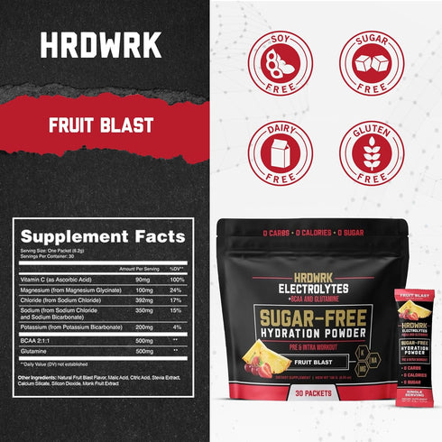 HRDWRK Electrolytes Powder Packets, Sugar Free, 30 Electrolytes Powder Packets with Magnesium & Potassium