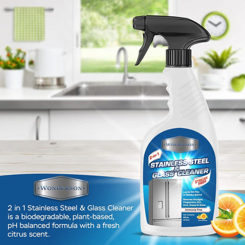 Wonderson 2-In-1 16 Countertops, Stainless Steel & Glass Cleaner Ounces - For Use On Appliances, Sinks, Stovetops