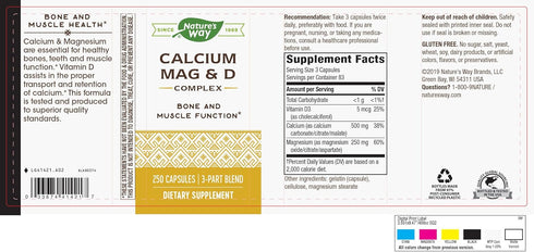 Nature’s Way Calcium-Magnesium-Vitamin D3 - Bone Health & Muscle Function - Gluten & Dairy Free - 250 Capsules