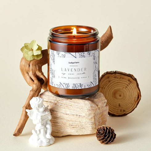 Indigofairs 7oz 40 Lavender Scented Candle - Soy Wax Aromatherapy Candle for Stress Relief & Relaxation Hours Long