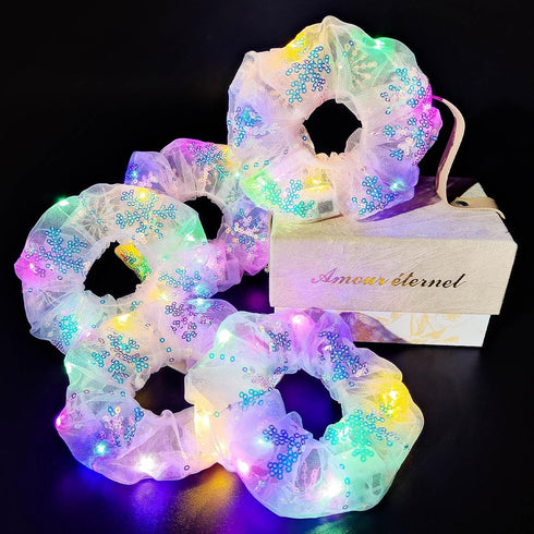 Light Up Scrunchies Gift Set, LED Hair Accessories for Girls & Women, Glow in the Dark Party Favors
