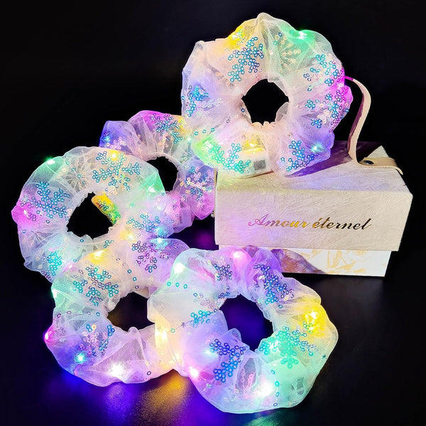 Light Up Scrunchies Gift Set, LED Hair Accessories for Girls & Women, Glow in the Dark Party Favors