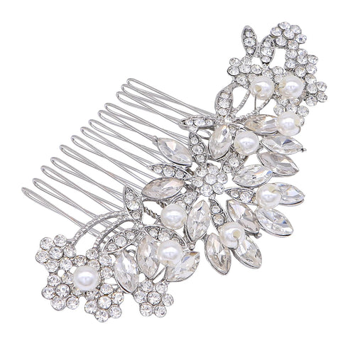 Silver Wedding Hair Comb with Pearls and Crystals - Bridal Headpiece or Party Hair Accessories