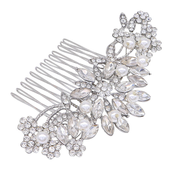 Silver Wedding Hair Comb with Pearls and Crystals - Bridal Headpiece or Party Hair Accessories