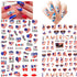 4th of July Nail Art Stickers, American Independence Day Design with Lips Flag Hearts Flame Shape for Women Girls
