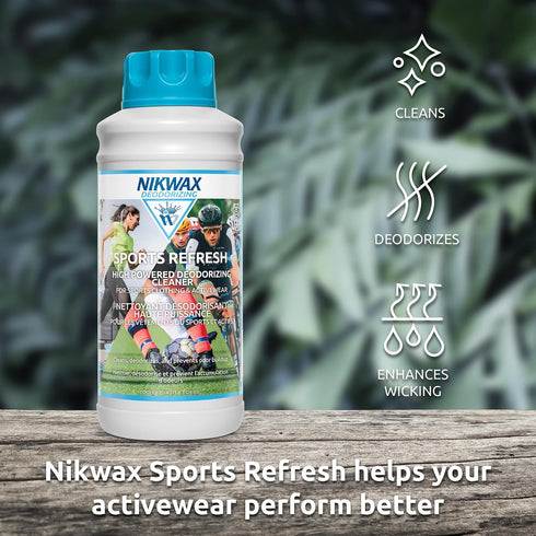 Nikwax Sports Refresh, Deodorizing Liquid Laundry Detergent for Activewear. Eliminates and Prevents Odor & Stain Build