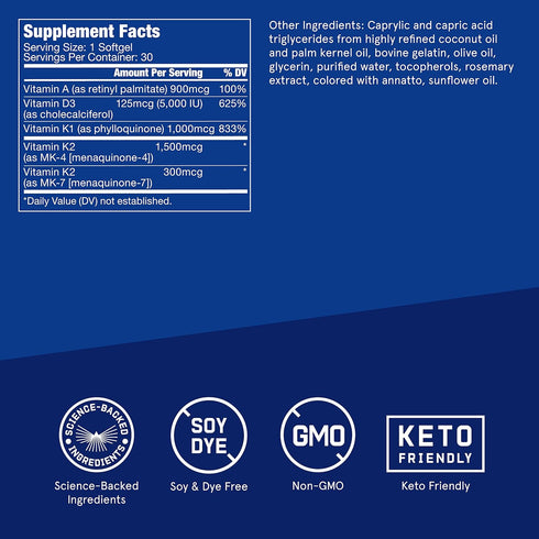 Bulletproof Vitamins A-D-K Softgels, 30 Count | Supplement for Heart, Bone Health, Immune Support