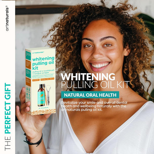 artnaturals Coconut Oil Pulling (8oz) Set - Alcohol-Free Mouthwash with Tongue Scraper & Toothbrush for Fresh Breath