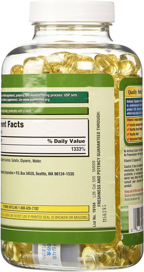 KIRKLAND 400 500 (Pack 2) 1000 Signature Vitamin E IU, Softgels of (Total of Softgels)