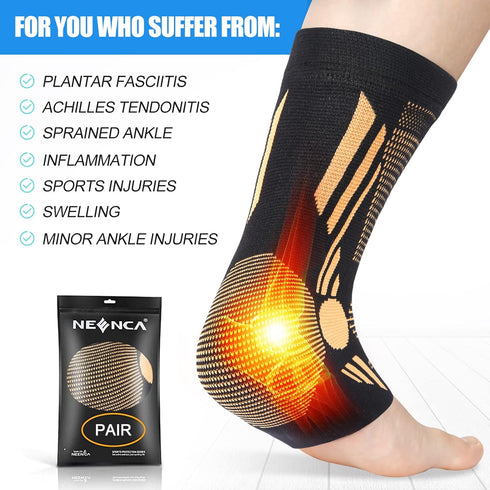 NEENCA 2 Pack Ankle Brace for Pain Relief, Compression Ankle Sleeves Set, Support for Achilles Tendonitis, Arthritis