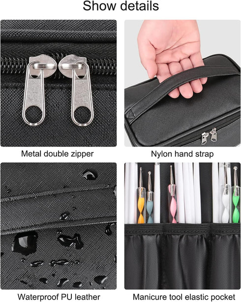 Nail Polish Bag Nail Art Set Organizer, Travel Case with Compartment, Gift for Women (Black)