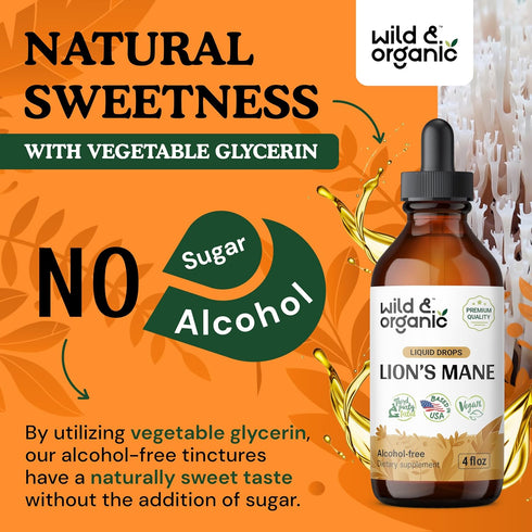 Organic Lions Mane Liquid Extract - Lion’s Mane Mushroom Supplement - Vegan, Alcohol Free Drops - 4 fl oz