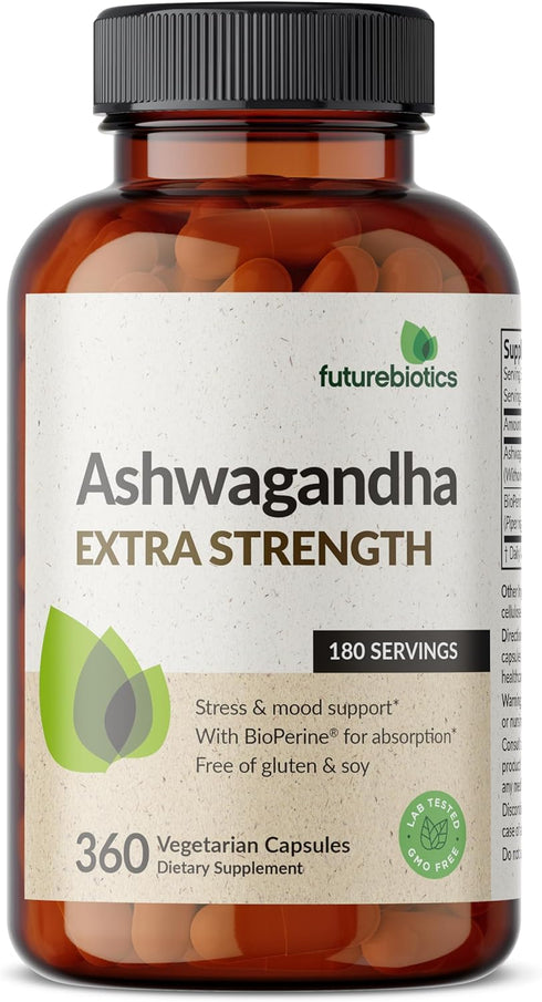 Futurebiotics Ashwagandha Extra Strength Stress & Mood Support with BioPerine, 360 Vegetarian Capsules