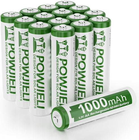 POWJIELI Ni-MH Rechargeable Batteries AA,1000mAh Double A 1.2V High Capacity Precharged Solar Batteries