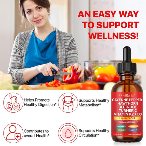 Rulviou D3 K2 Cayenne Pepper Drops+Hawthorn Berry, Vitamin Beet Root Powder, Ceylon Cinnamon, Turmeric Curcumin