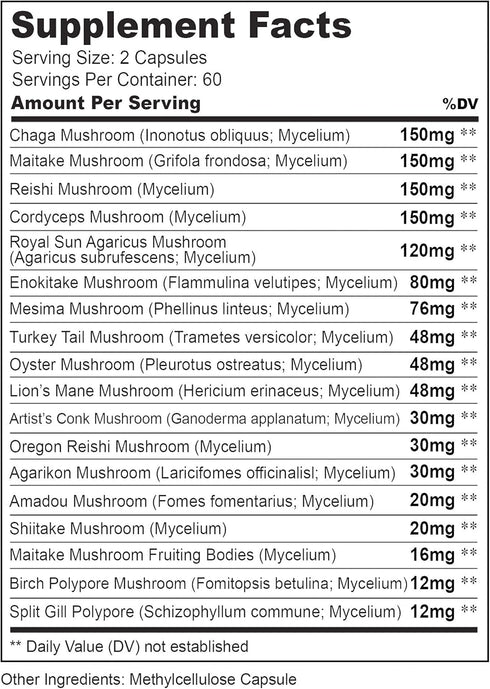 Herbtonics Mushroom Nootropic Supplement Complex, Immune System Support & Brain Function, 120 Vegan Capsules
