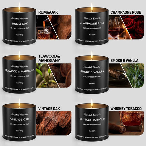 HOMAMAMOON 6 Pack Set, 8oz Scented Candles for Men - Masculine Scented Candles Natural Soy Wax Candles with Essential
