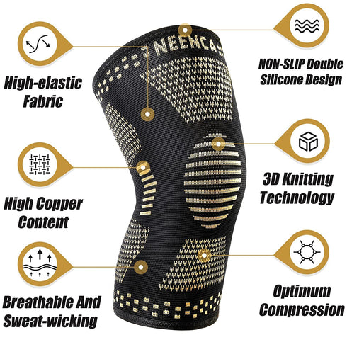 NEENCA Copper Knee Braces for Knee Pain Relief, 2 Pack Compression Sleeves with Copper Ions for Sports & Arthritis