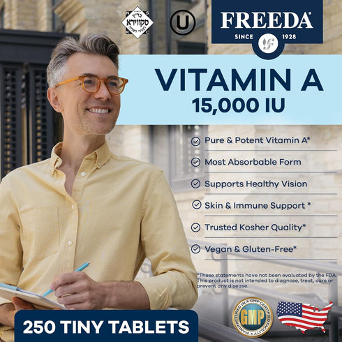 Freeda Vitamin A 15,000 IU – Retinyl Palmitate – Vegan, Kosher – Eye, Vision, Immune & Skin Support