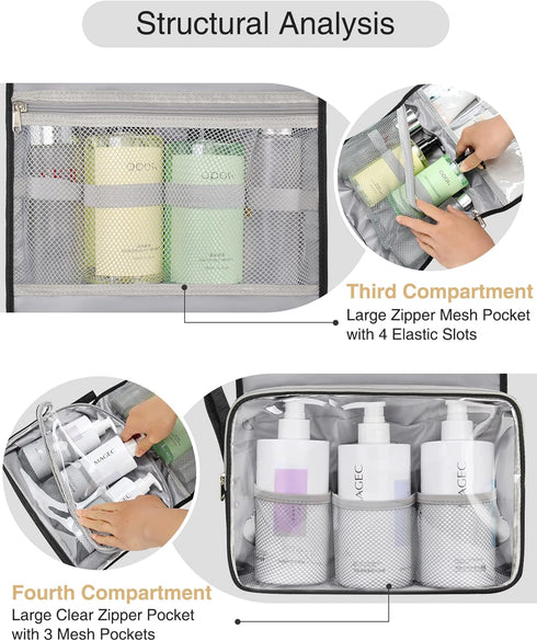 Relavel Travel Toiletry Bag for Men, Hanging Makeup Organizer for Women, Large Capacity Travel Kit Shaving Bag - Black