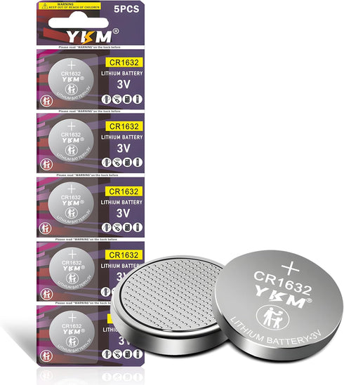 YKM 5 Pack CR1632 Lithium Battery 3V for Car Key Fob Keyless Remote