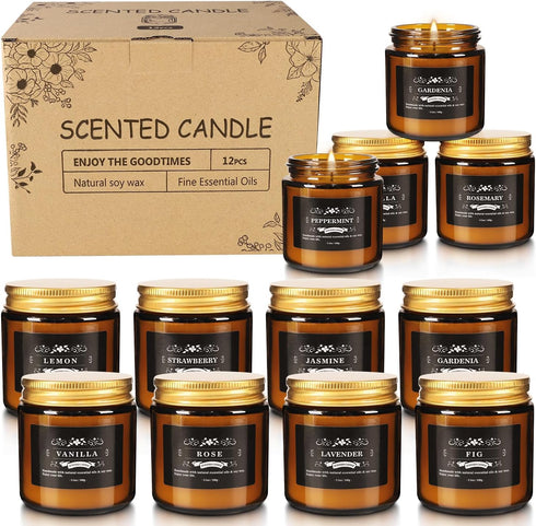 Set 12 Pack, Set Scented Candle Candle for Home Scented, Odor Eliminating, Stress Relief, Long Lasting Soy Wax Gift