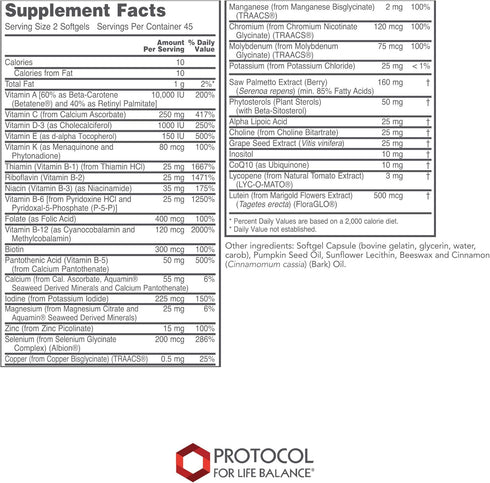 Protocol Ortho Multi Softgels for Men - Multivitamin for Prostate Health with Saw Palmetto, Zinc & CoQ10, 90 Softgels