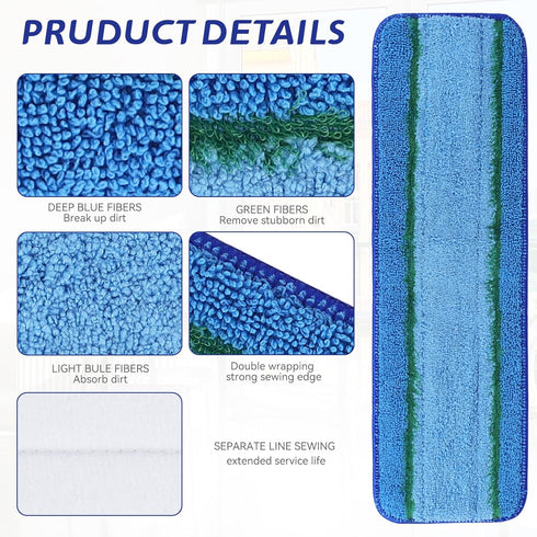 Upgraded Replacement Microfiber Mop Pads for Rubbermaid Commercial 18 Inch Mop, Reusable Wet & Dry Cleaning Flat Mop