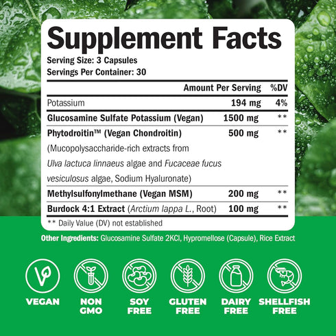 Vegan Glucosamine Chondroitin, 90 Caps Joint Support Supplement without Shellfish, Plant-Based & Non-GMO