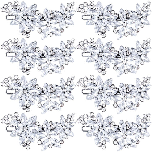 PAGOW 8 Pcs Silver Crystal Flower Bridal Hair Clips, Rhinestone Wedding Hair Accessories for Brides Women Girls