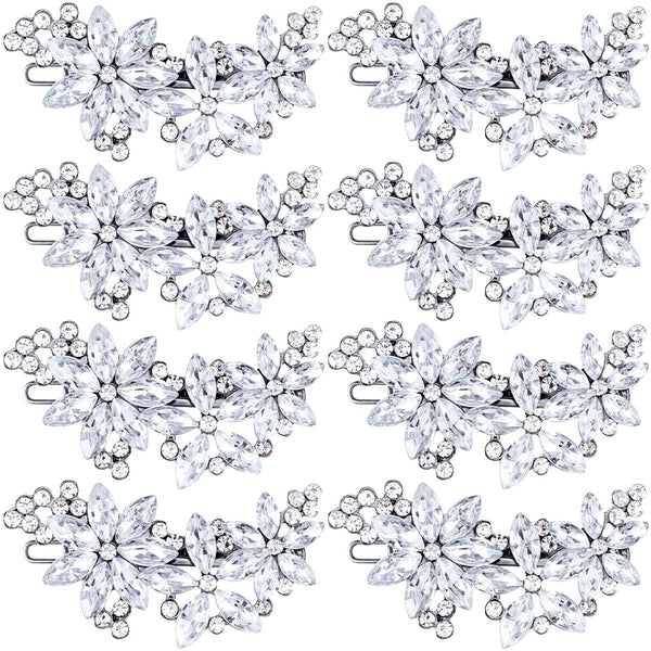 PAGOW 8 Pcs Silver Crystal Flower Bridal Hair Clips, Rhinestone Wedding Hair Accessories for Brides Women Girls