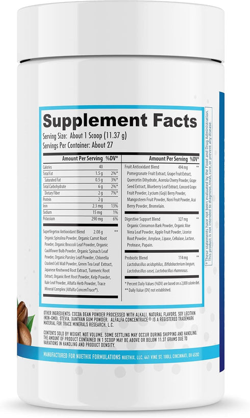 NuEthix Formulations Gourmet Greens Drink Powder - Dietary Supplement with Superfoods and Probiotics, Espresso, 27