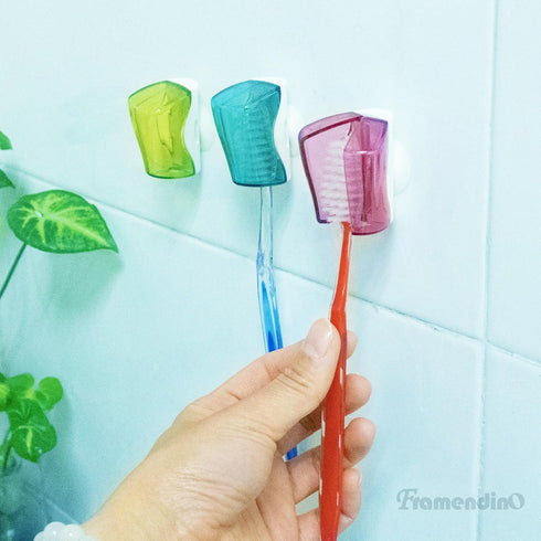 Framendino 6 Pack Toothbrush Head Covers, Caps Holder Case Protector Box with Suction Cup for Bathroom Travel
