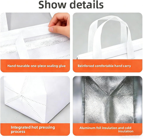 QIUYACARE (50, 9.8Hx8.2Lx4.7W) Customized Insulated Thermal Bag Self-Sealing Disposable Takeaway Bag For Food Delivery