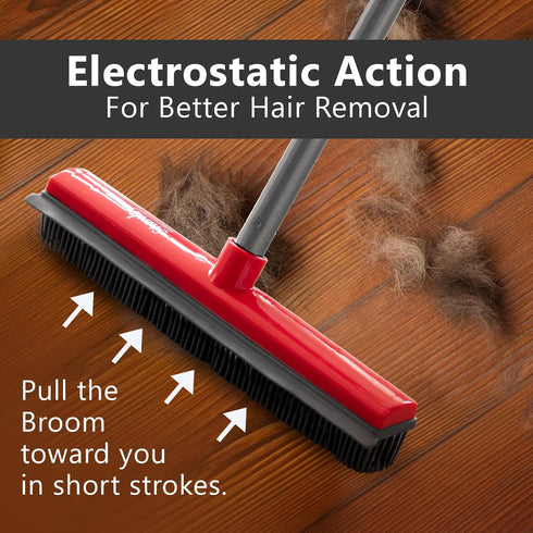Stanley Home Products Rubber Broom with Built-in Squeegee, for Carpets, Floors, Stairs, Upholstery, Removes Pet Hair,