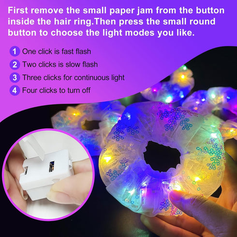 Light Up Scrunchies Gift Set, LED Hair Accessories for Girls & Women, Glow in the Dark Party Favors