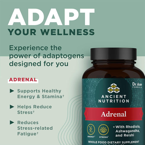 Ancient Nutrition Adrenal Support with Ashwagandha Supplement, Helps Reduce Stress & Fatigue, Gluten Free, 1300mg, 60