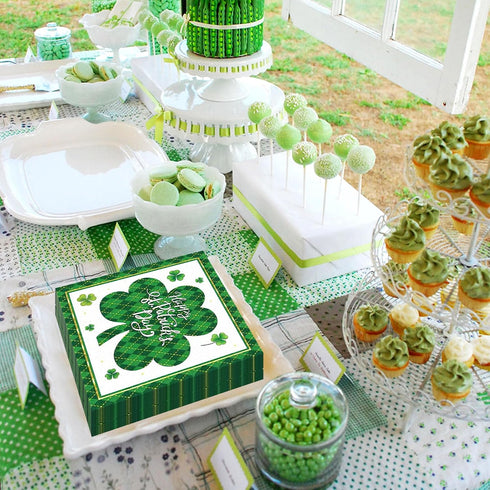 Heyiminy 40Pcs 6.5 Inch St Patricks Day Napkins, Shamrock Napkins, Disposable Green Lucky Clover Cocktail Beverage