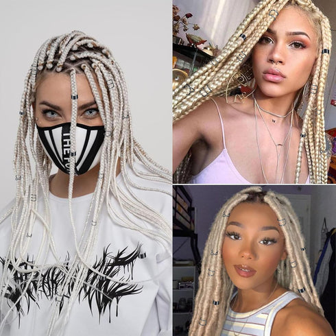 NAISKA 24PCS Black Hair Jewelry for Braids, Crystal Rhinestone Loc Dreadlock Accessories, Non-Piercing Ear Cuffs