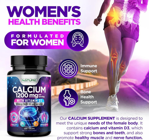 Calcium 1200mg with Vitamin D3, 120 Tablets | Advanced Bone Support Supplement for Best Absorption