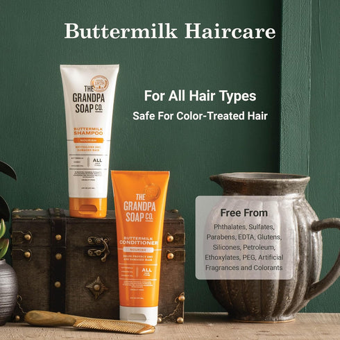 The Grandpa Soap Company Buttermilk Shampoo - Nourishing Formula with Honey & Avocado Oil, 8 Fl Oz