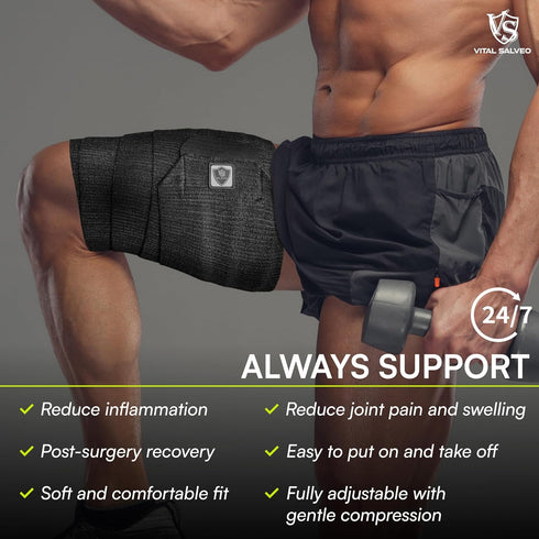 Vital Salveo Elastic Breathable Leg Hamstring Wrap, Compression Bandage Brace Support Straps for Pain Relief (1PC)