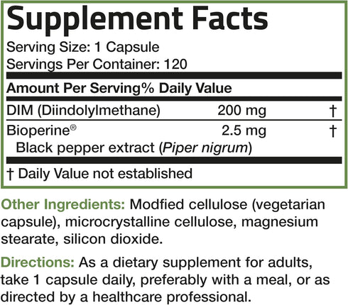 Bronson DIM Supplement 200 mg with BioPerine, 120 Vegetarian Capsules for Hormone Balance