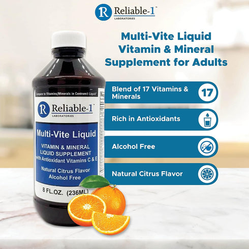 Multi-Vite Liquid Multivitamin for Adults Liquid Vitamins Antioxidant Supplement for Immunity, Metabolism and Energy Support | 8 FL.OZ.