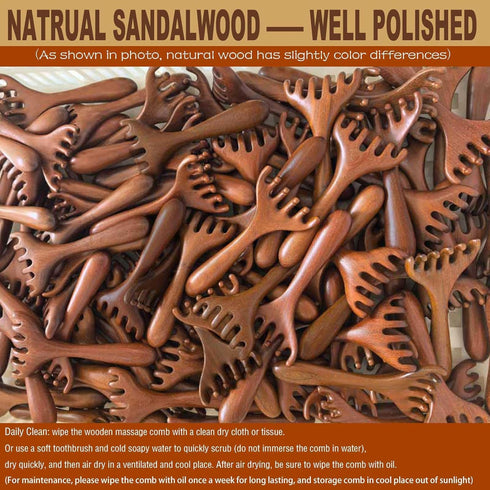 Wooden Scalp Massager, Foot Massage Tool, Scalp Guasha for Stress Relax - Sandalwood