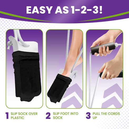 MARS WELLNESS Deluxe Sock Aid Donner, 31" Adjustable Cords, Foam Grip Handles, Sock Helper for Seniors, 1 Pack