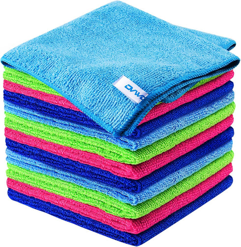 ovwo 12Pcs Premium Microfiber Cleaning Cloth, Highly Absorbent Household Cleaning Supplies - for