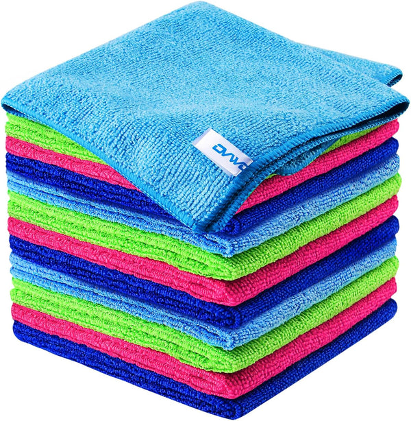 ovwo 12Pcs Premium Microfiber Cleaning Cloth, Highly Absorbent Household Cleaning Supplies - for