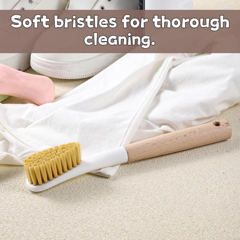 Jxiwfvl Wood Laundry Stain Brush with Soft Bristle, Stain Remover Brushes with Long Handle for Cleaning Shoes Clothes